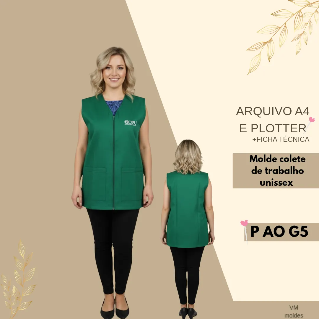 MOLDE EM PDF COLETE DE TRABALHO UNISSEX