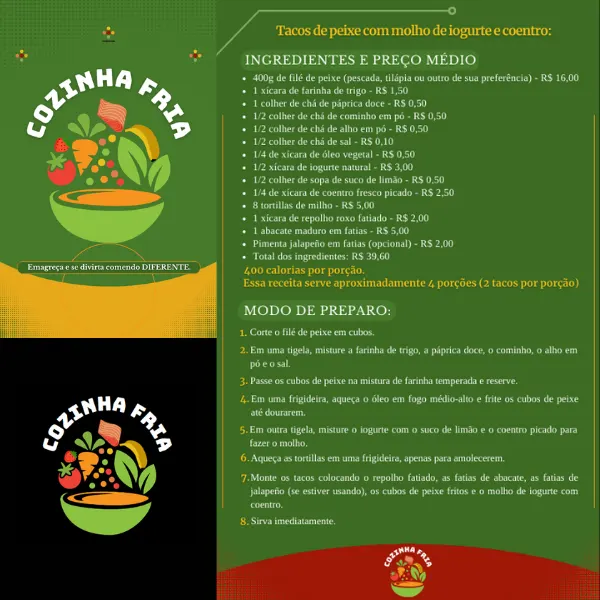 Cozinha Fria - Comida saúdavel que dura dias na geladeira sem congelar.