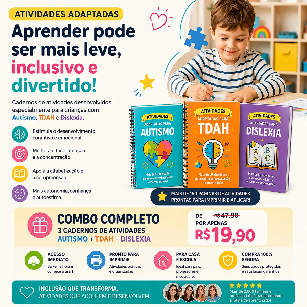 Combo de Atividades Adaptadas Para Crianças com Autismo, TDAH e Dislexia.