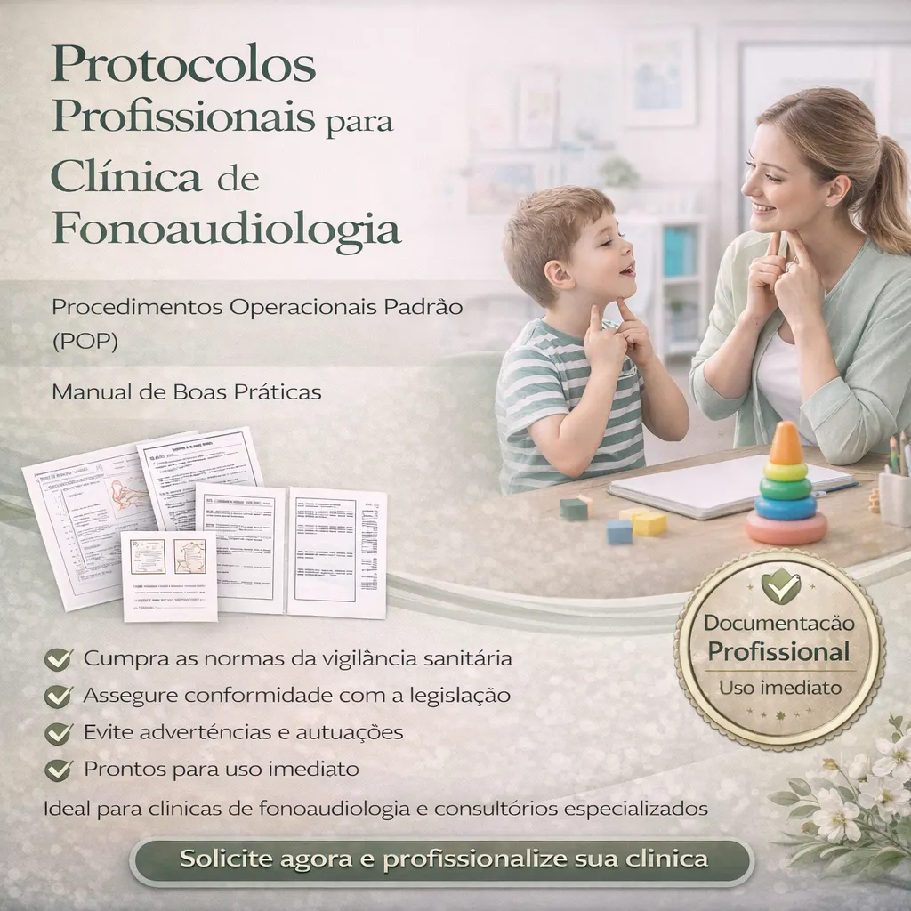 PACK COM 55 DOCUMENTOS: POP'S FONOAUDIOLOGIA, MANUAL DE BOAS PRÁTICAS, FICHAS DE ANAMNESE E FICHAS DE CONTROLE
