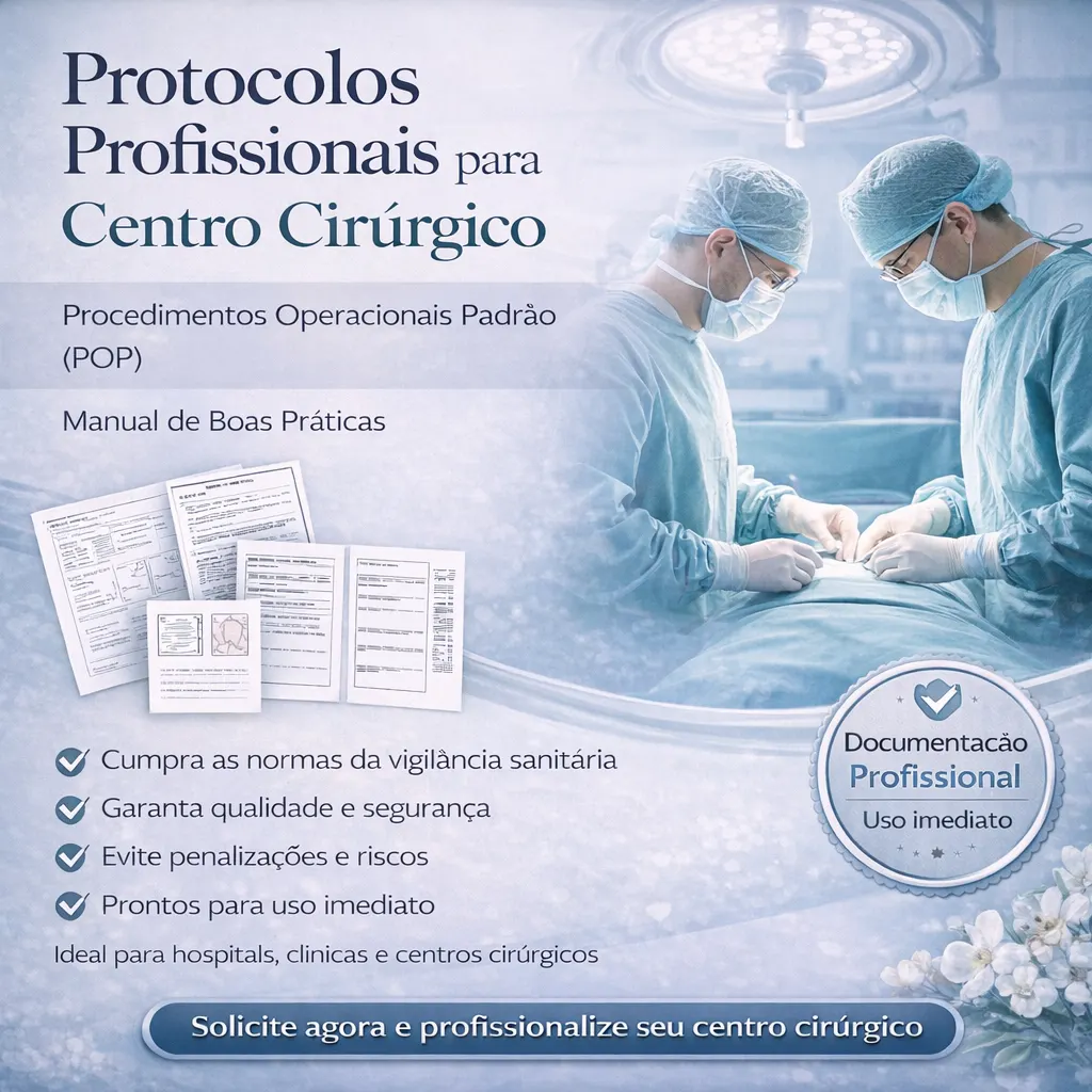 PACK COM 90 DOCUMENTOS: POP'S CENTRO CIRÚRGICO, MANUAL DE BOAS PRÁTICAS, PGRSS, FICHAS DE ANAMNESE E CONTROLE