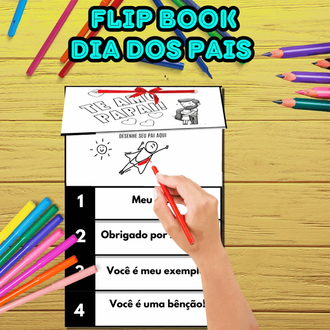 Lembrancinha dia dos Pais - Flip Book Cristão para Desenhar e Colorir