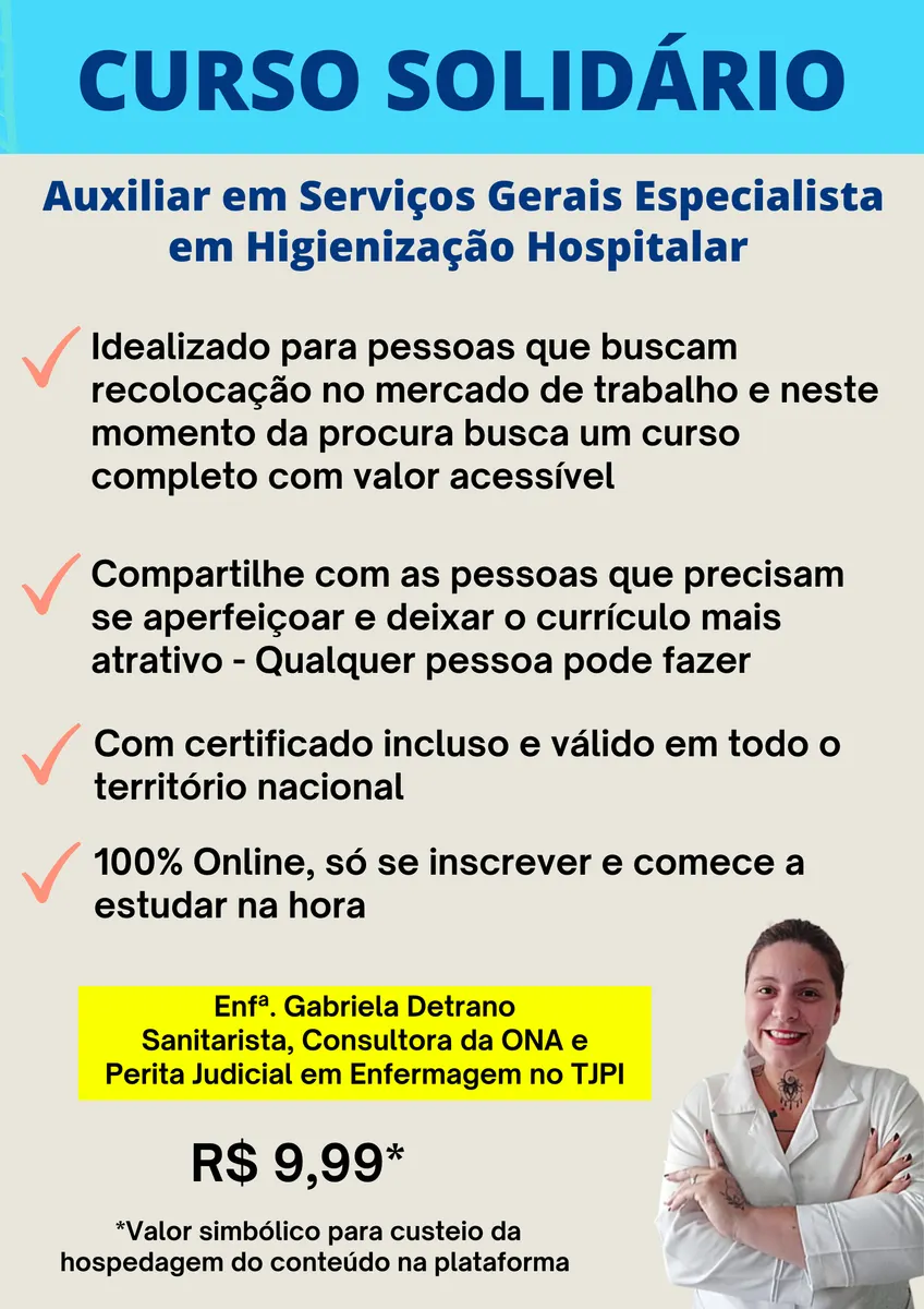 Formação em Auxiliar em Serviços Gerais Especialista em Higienização Hospitalar