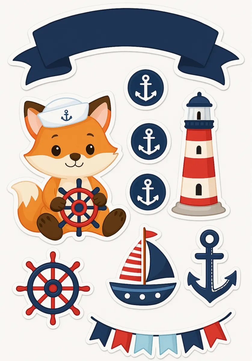 Topper para Bolo Menino Aniversário 1 ano Tema Náutico