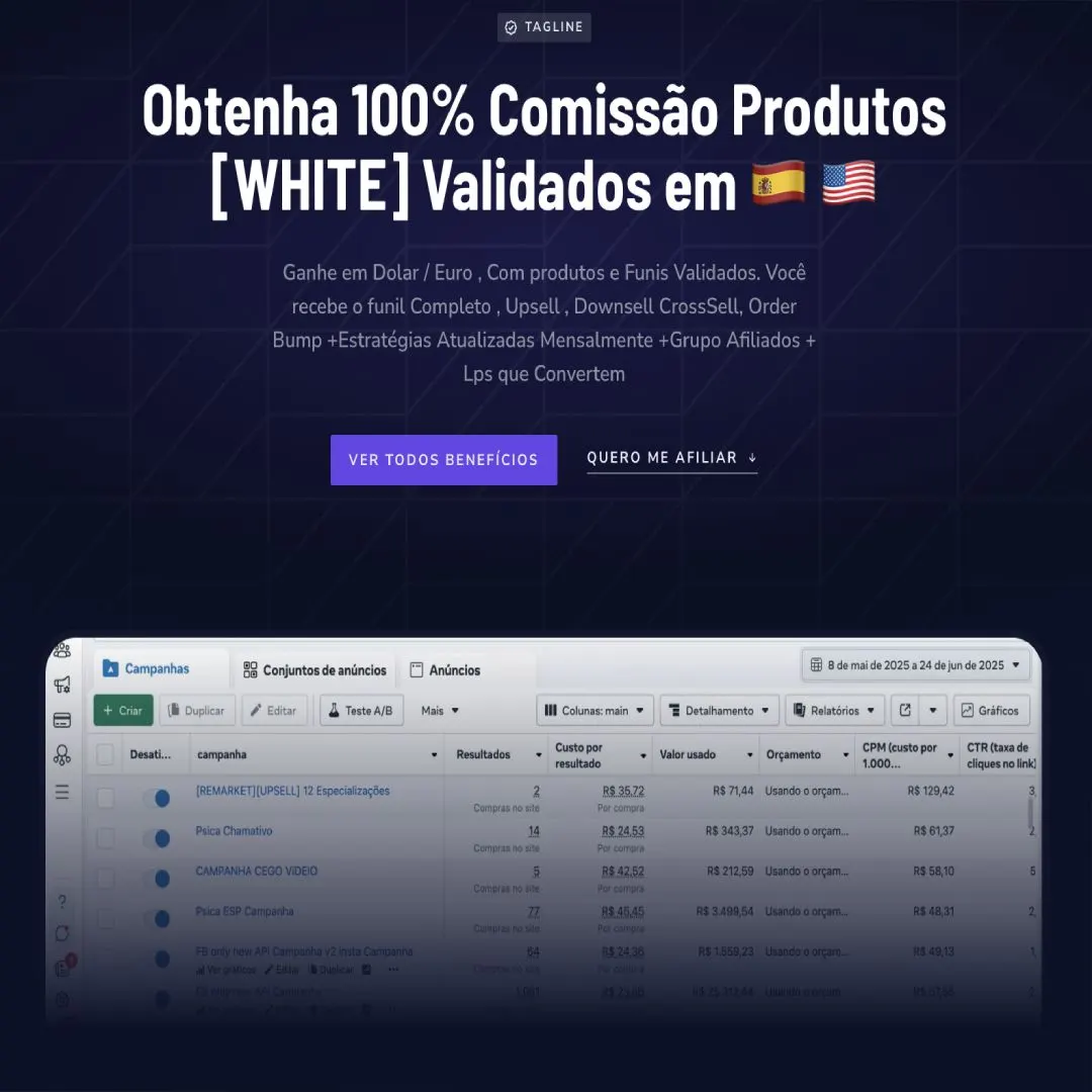 🇪🇸🇺🇸🇵🇹🇩🇪🇫🇷🇮🇹 PROGRAMA Afiliação 100% Internacional  +Comissão 100% + Ads validados + Estratégias + Lps Que convertem (ESP/ENG) + Copys + Dicas Secretas+ 100 produtos +Gurpo Afiliados