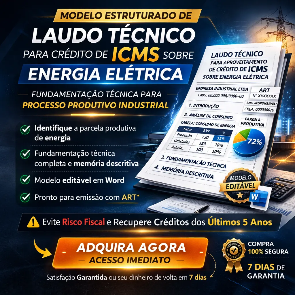 Modelo Estruturado de Laudo Técnico para Crédito de ICMS sobre Energia Elétrica – Aplicação Industrial