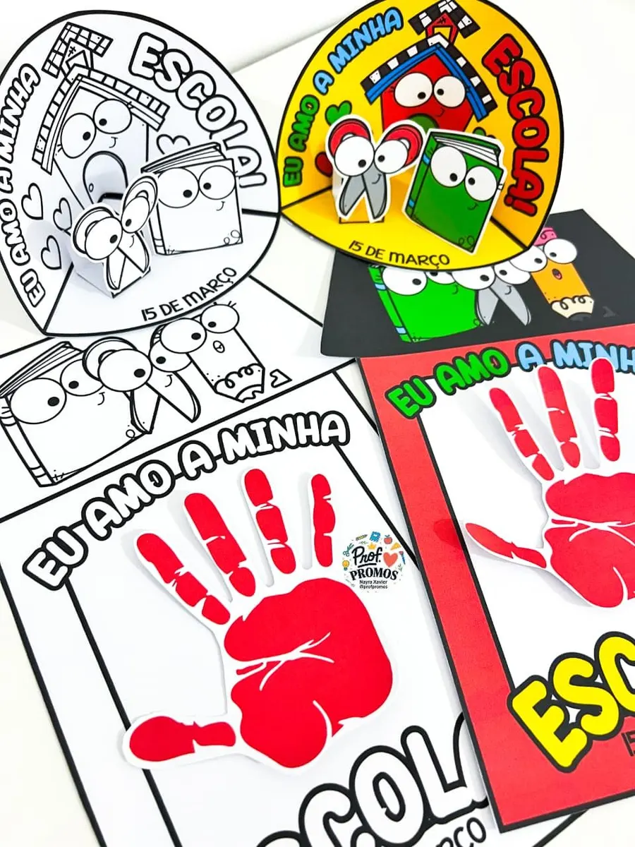 🏫 Atividades Dia da Escola – Cenário 3D e Mãozinha