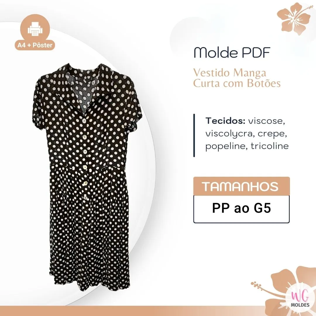 MOLDE VESTIDO MANGA CURTA COM BOTÕES