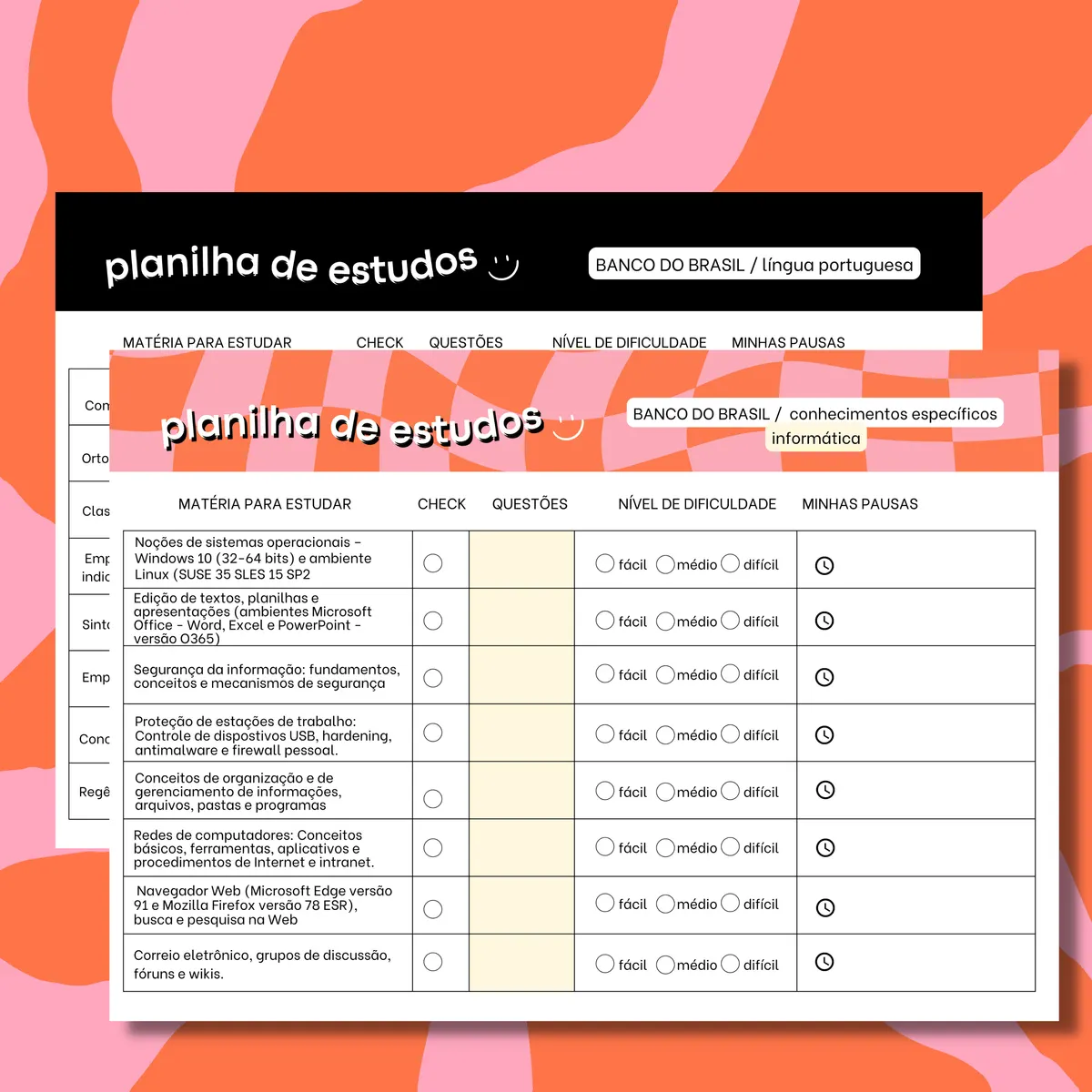 PLANILHA DE ESTUDOS PARA O CONCURSO DO BANCO DO BRASIL