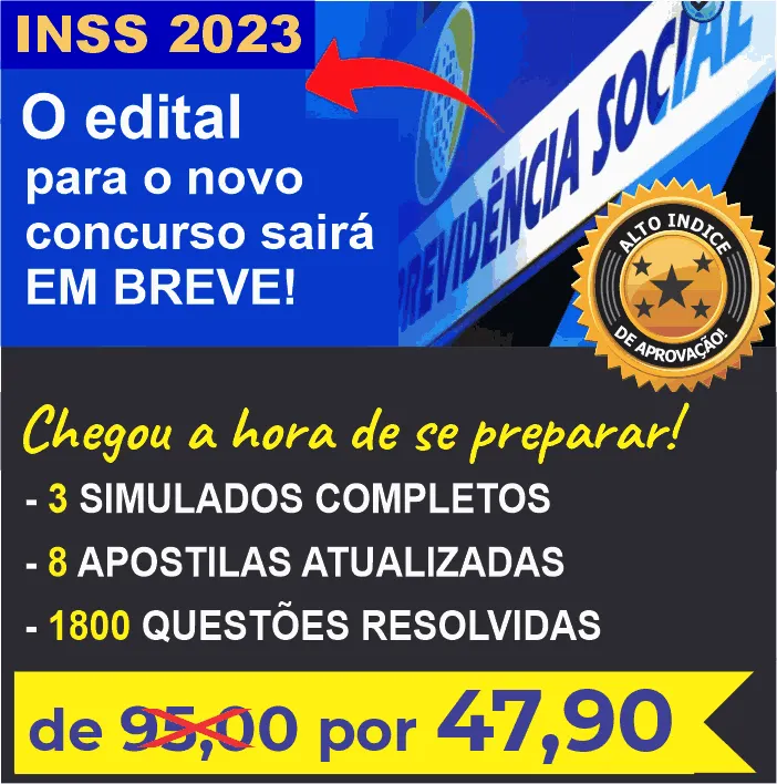 Super APOSTILAS + 1800 QUESTÕES + 3 SIMULADOS para o CONCURSO INSS 2023