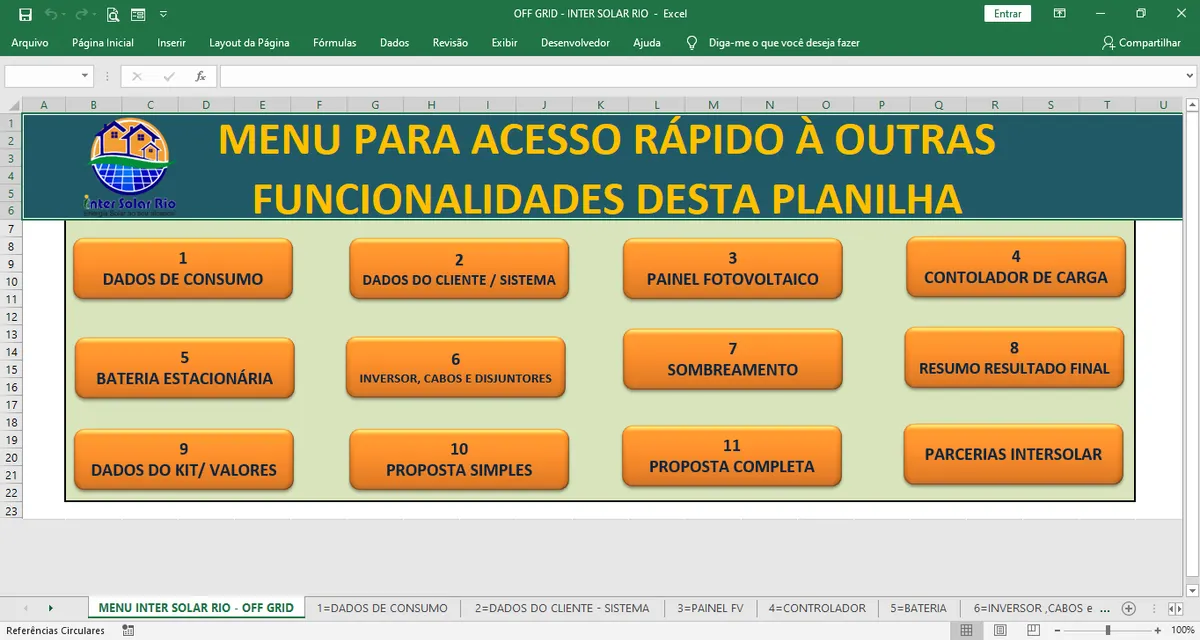 Planilha Dimensionamento Solar OFF-GRID DESBLOQUEADA #InterSolarRio
