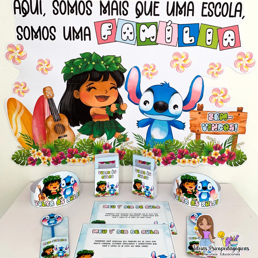 🌟 KIT PAINEL E LEMBRANCINHAS VOLTA ÀS AULAS - TEMA STITCH! 🌟