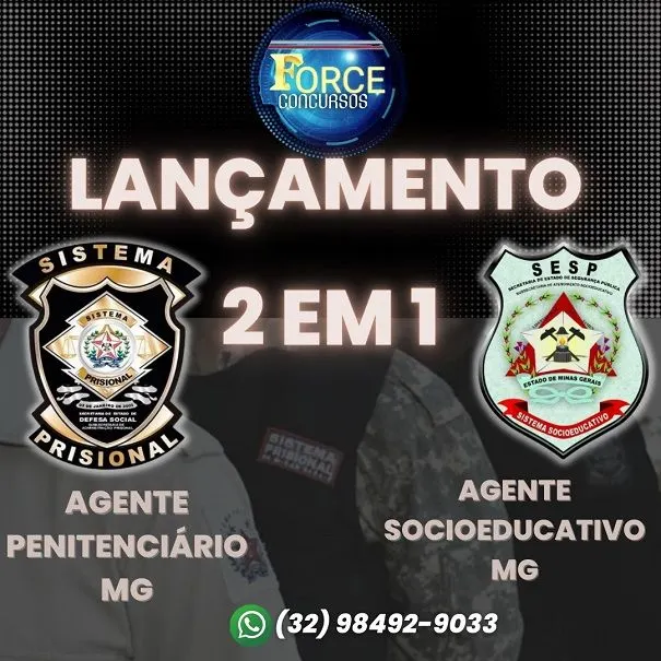 2 em 1 Agente Penitenciário e Agente Socioeducativo MG - Curso Preparátorio