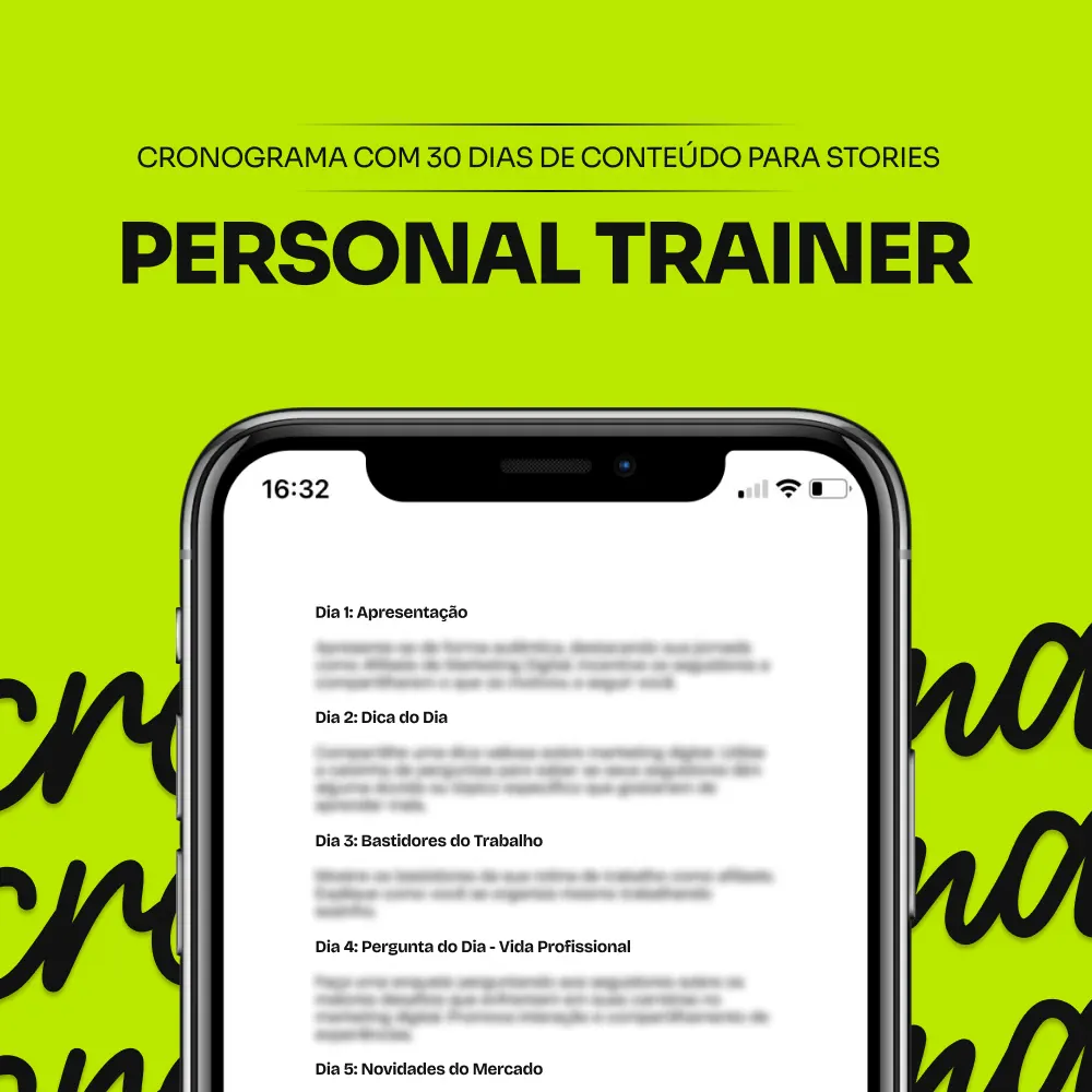 Cronograma com 30 dias de Conteúdo para Stories - Personal Trainer