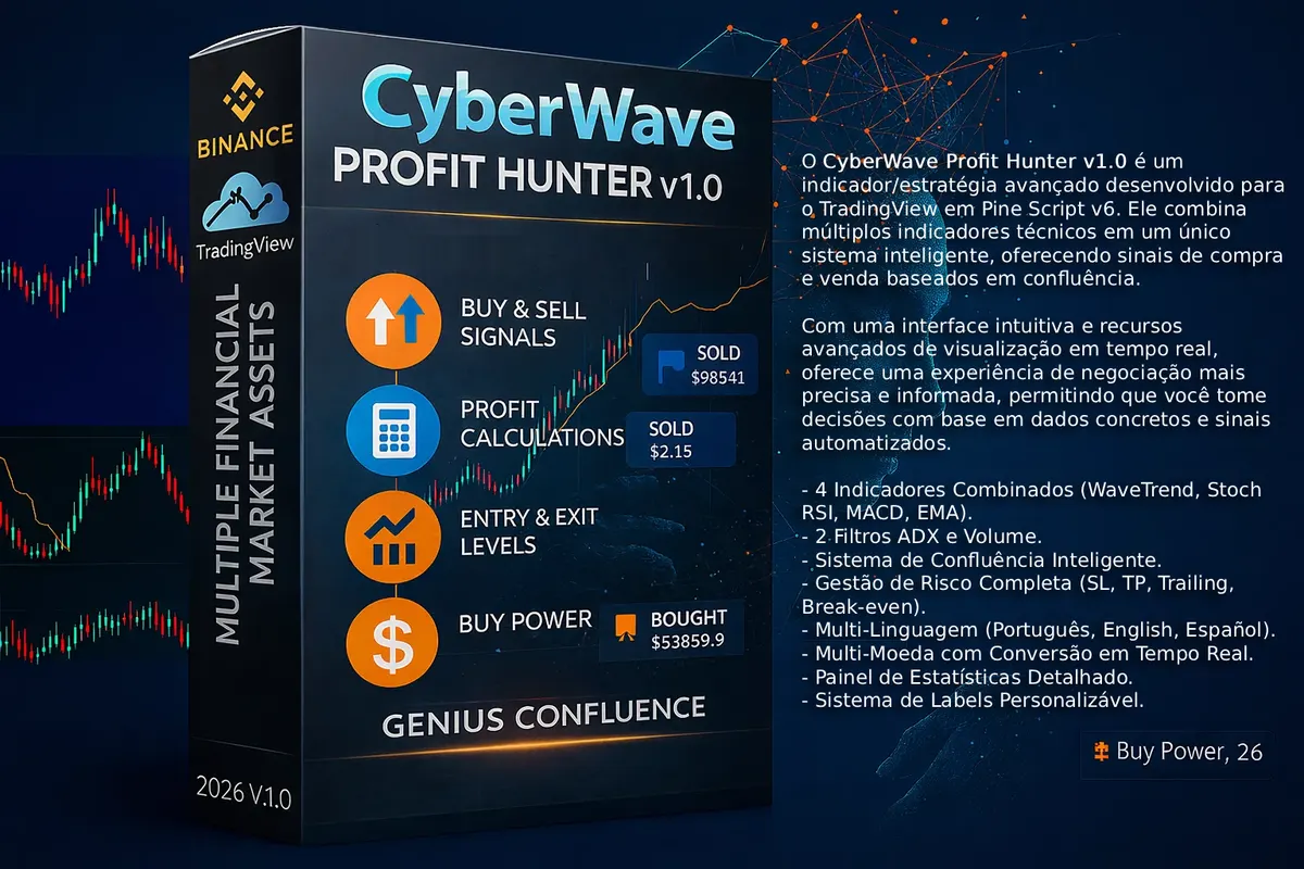 CyberWave Profit Hunter v1.0 Indicador + Estratégia + Sinais Avançados para o TradingView