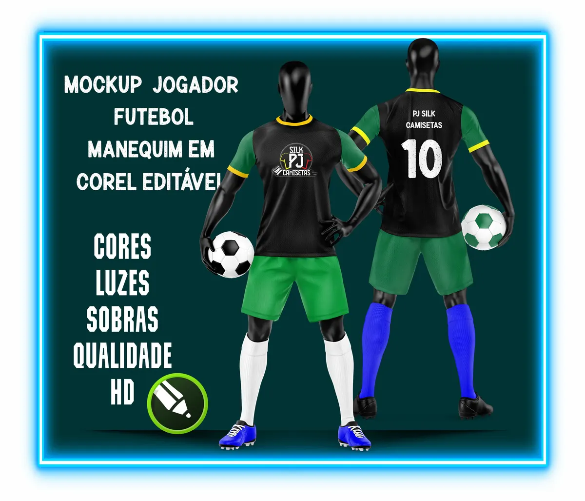 Mockup p/ CorelDRAW Uniforme Jogador Futebol com Manequim