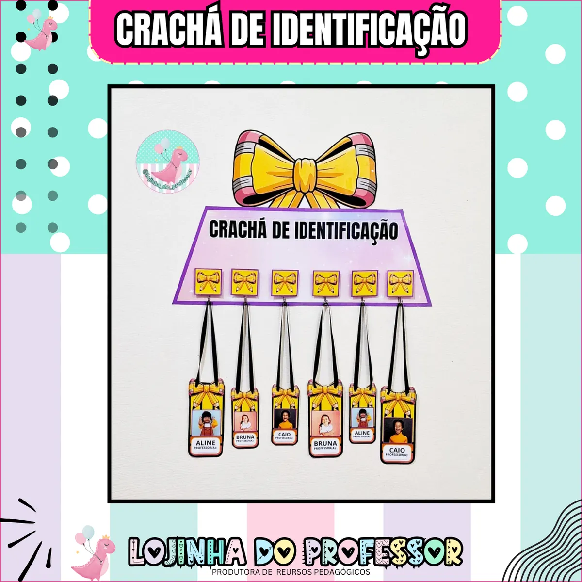 🎒🪪 Kit de Crachás de Identificação-Tema Lápis – Volta às Aulas