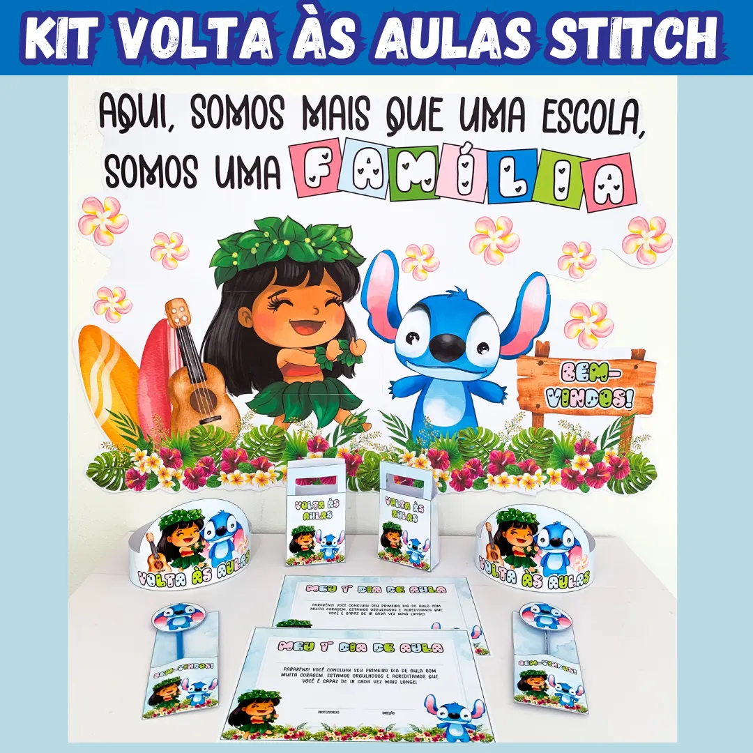 Kit painel e Lembrancinhas - Volta às Aulas Stitch
