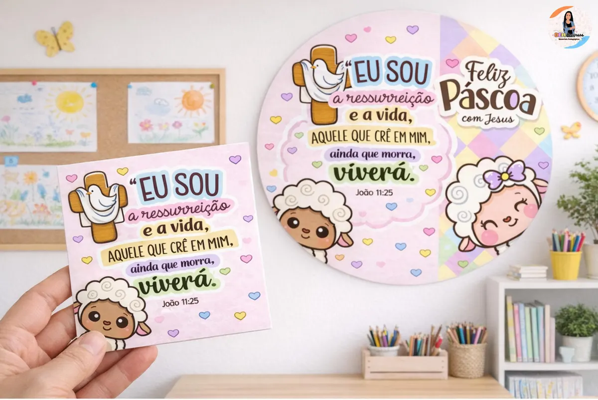 *PAINEL PÁSCOA REDONDO+CARTÃOZINHO❤️🐑🕊️✝️*