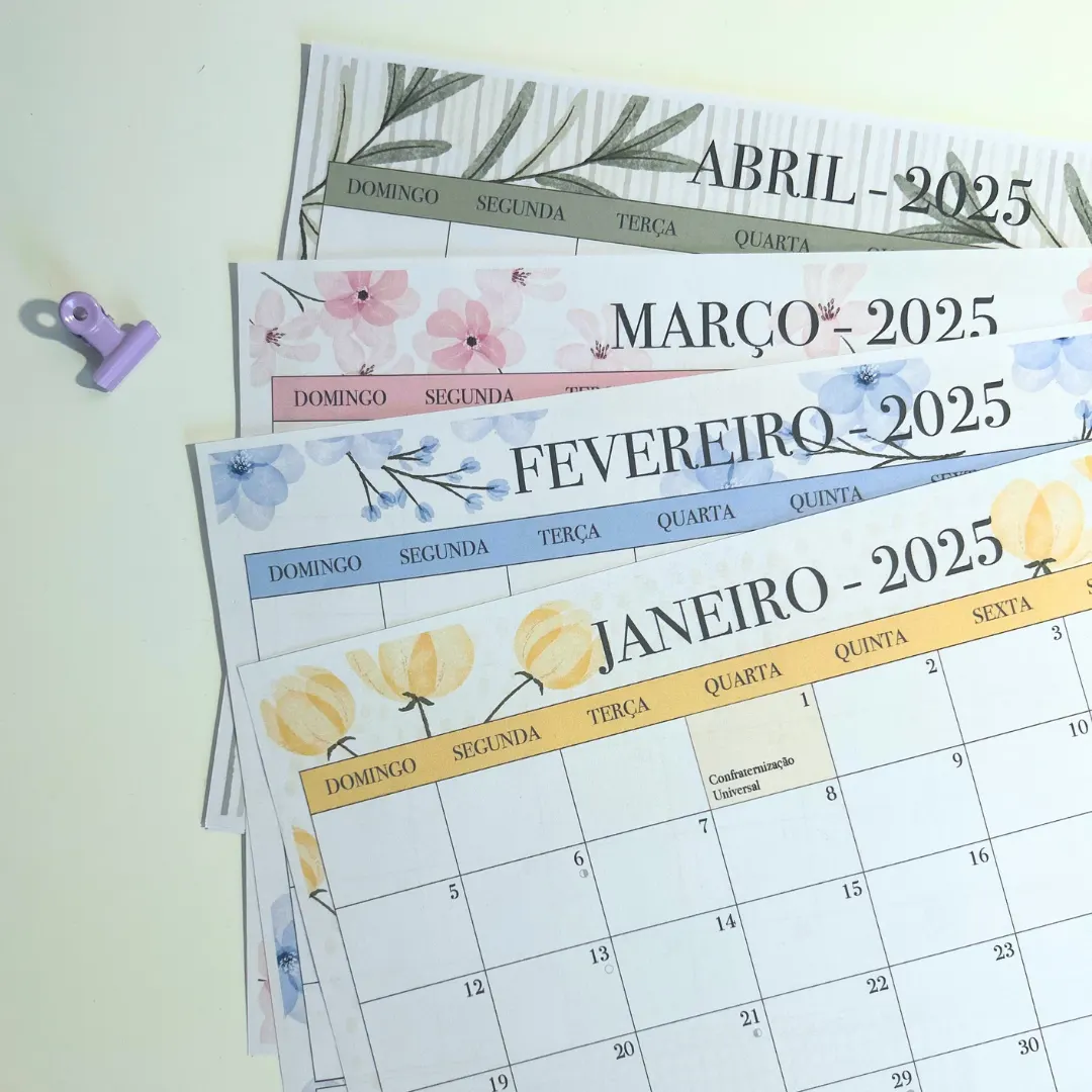 Planners 2025 / Calendário 2025 do Foco na Produtividade em PDF - Mensal e Semanal