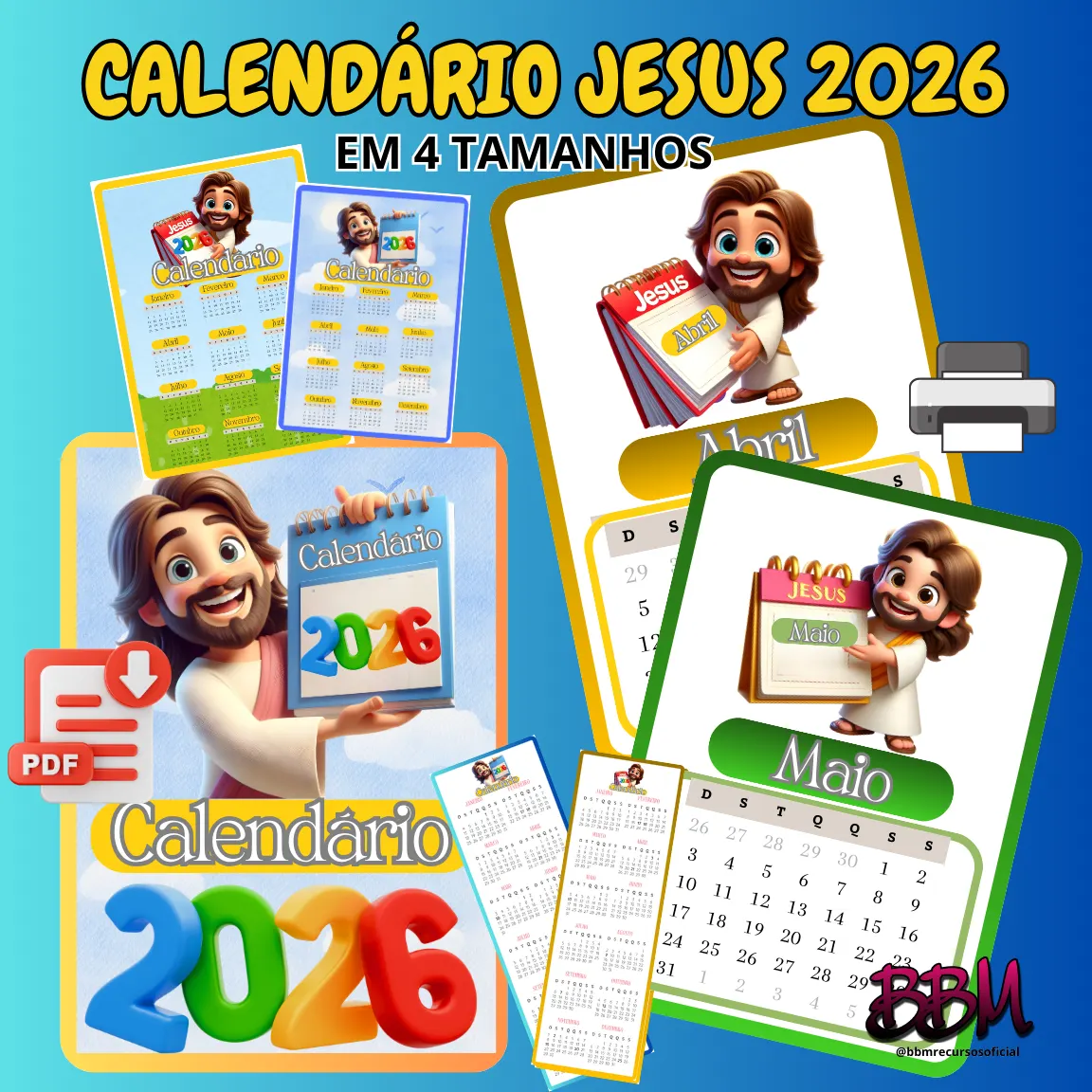CALENDÁRIO JESUS 2026 🗓 😍 4 TAMANHOS PARA IMPRIMIR 🖨