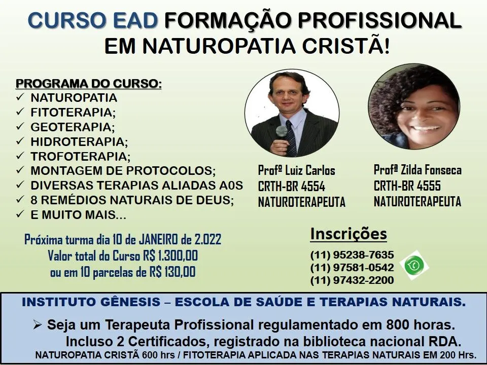 FORMAÇAO PROFISSIONAL EAD EM NATUROPATIA CRISTÃ