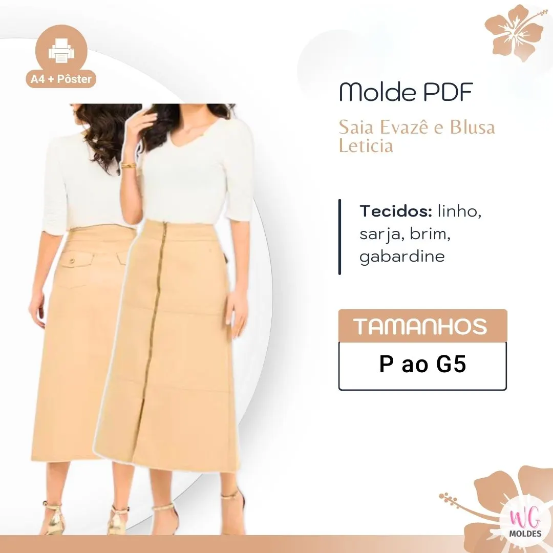 MOLDE CONJUNTO COM SAIA EVASÊ E BLUSA LETÍCIA