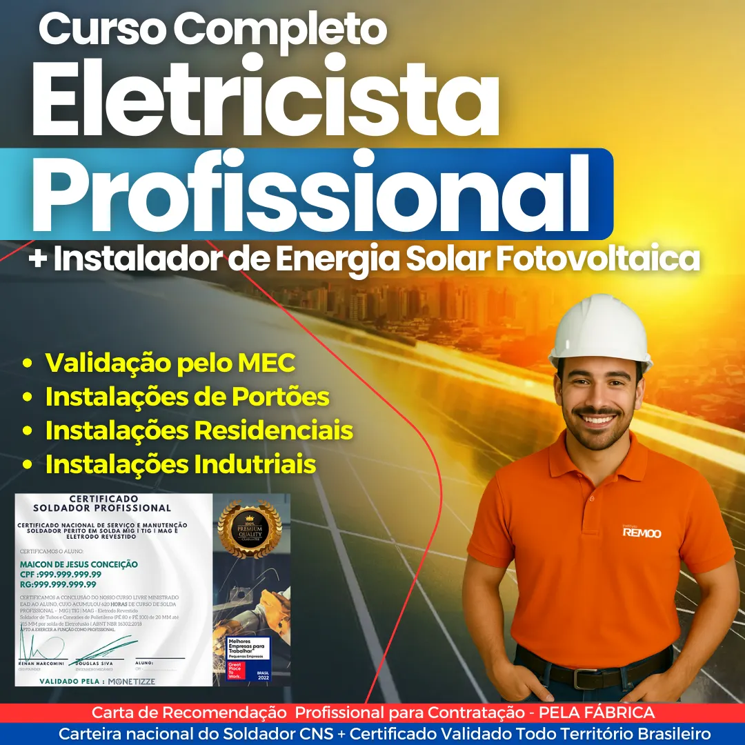 Curso Completo de Elétrica Predial, Residencial e Industrial + Instalação de Energia Solar (Video Aulas + Ebook)