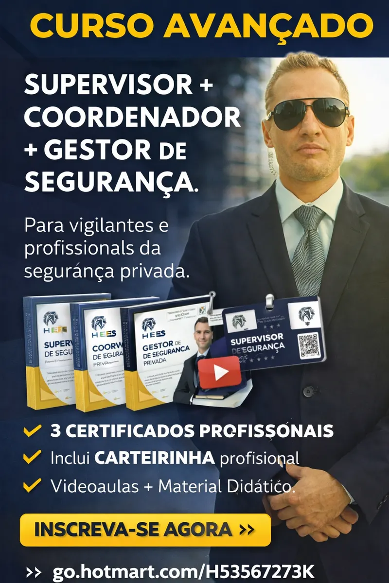 CURSO SUPERVISOR + COORDENADOR + GESTOR DE SEGURANÇA — 3 CERTIFICADOS + CARTEIRINHA