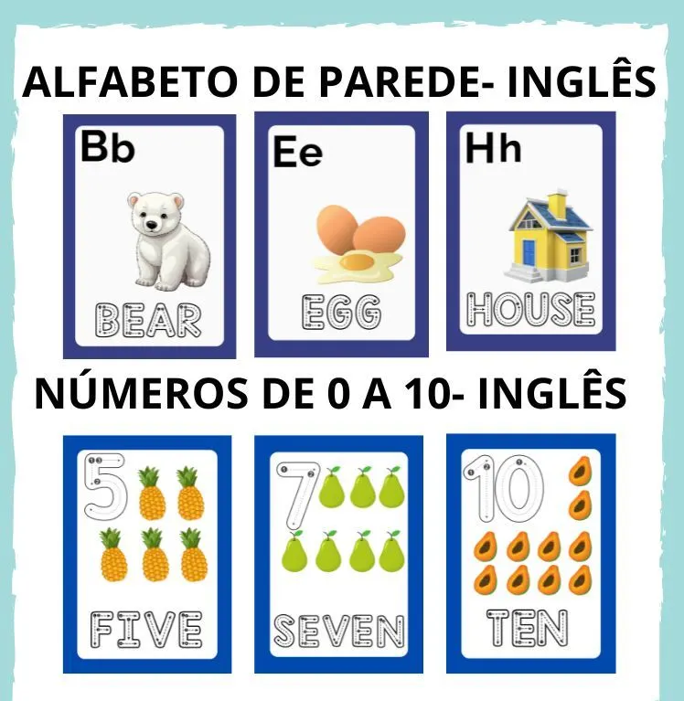ALFABETO DE PAREDE - INGLÊS + NÚMEROS DE 0 A 10 - INGLÊS