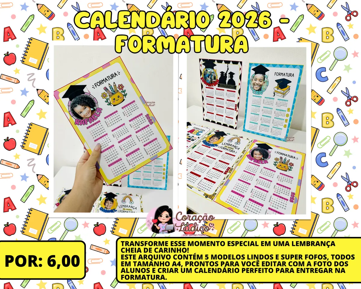 🖤Calendário - Formatura 2026 🎓✨