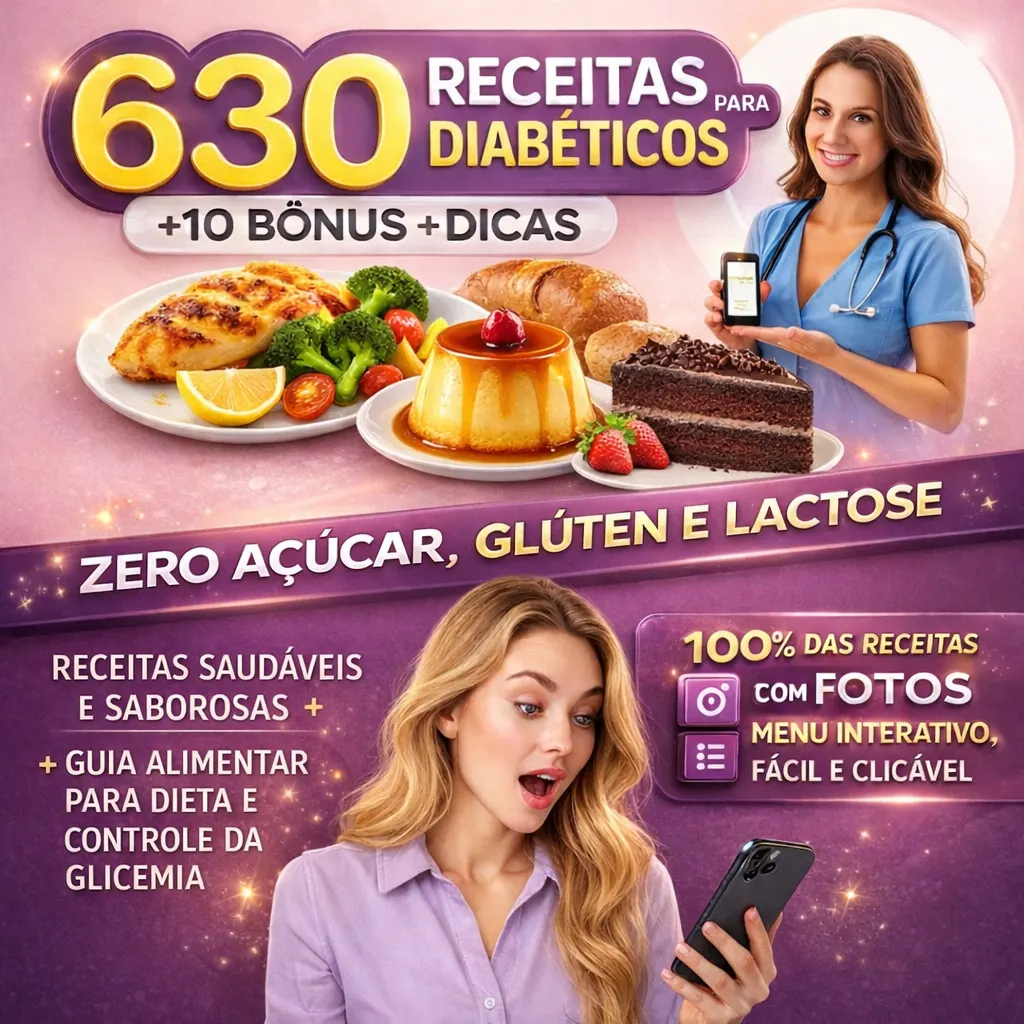 630 RECEITAS PARA DIABÉTICOS ZERO AÇÚCAR, GLÚTEN, LACTOSE & LOW CARB + 10 BÔNUS EXTRAS