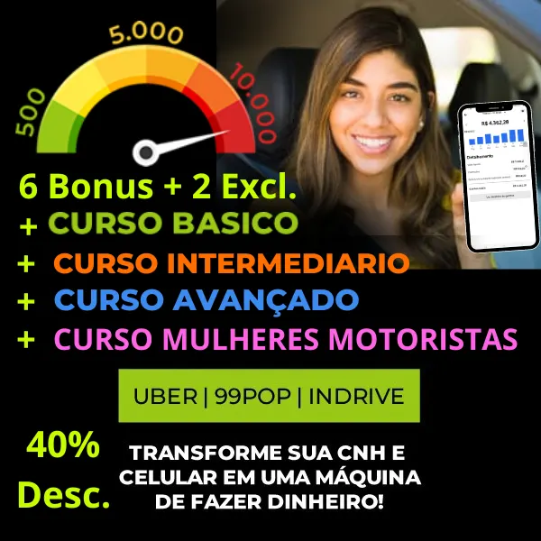 Curso Mulher Motorista por Aplicativo 4x1 Completo Uber 99Pop Indrive 500 5.000 10.000