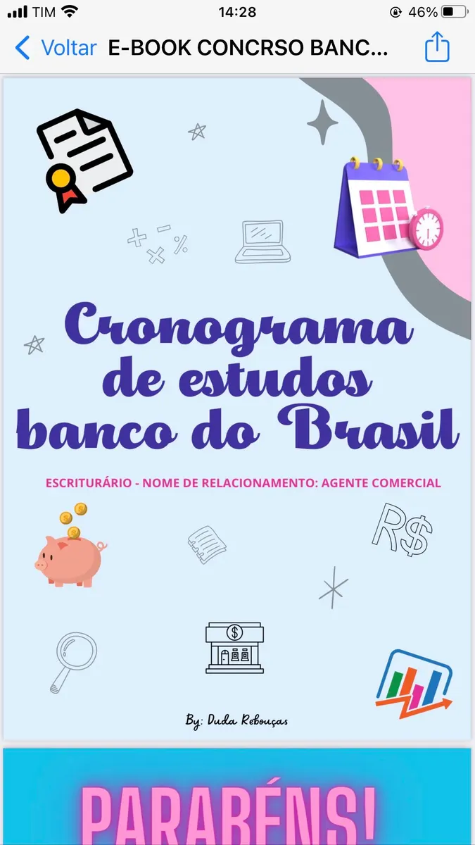 E-BOOK CRONOGRAMA ESTUDE EM 2 MESES E MEIO PARA O CONCURSO DO BANCO DO BRASIL- ESCRITURÁRIO AGENTE COMERCIAL.