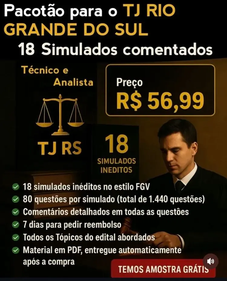 Pacote 20 Simulados TJ RS (Analista Judiciário) pós edital