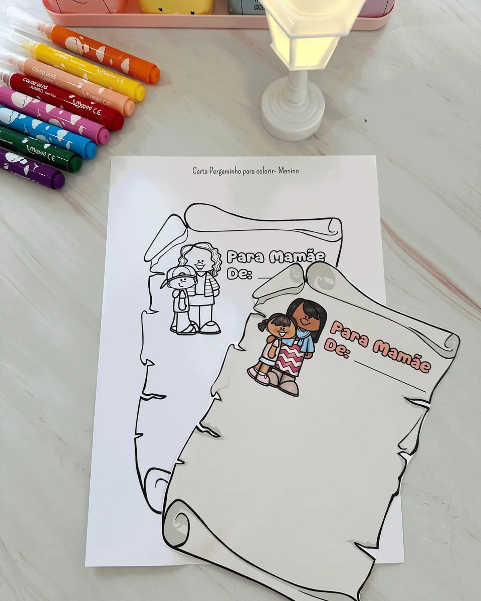 Cartões Dia das Mães: Carta pergaminho 👩👧🌹💌