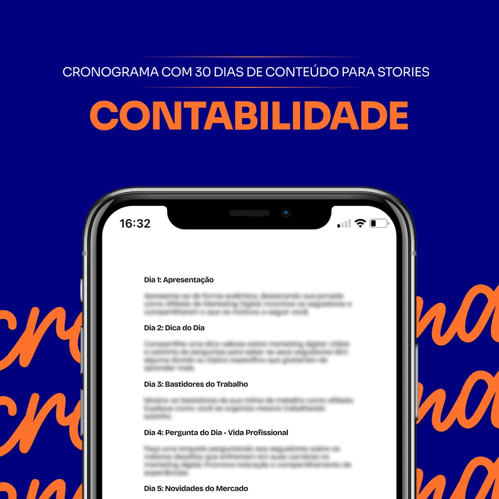 Cronograma com 30 dias de Conteúdo para Stories - Contabilidade