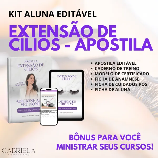 Apostila de Extensão de Cílios - Editável e personalizável no Canva para Cursos