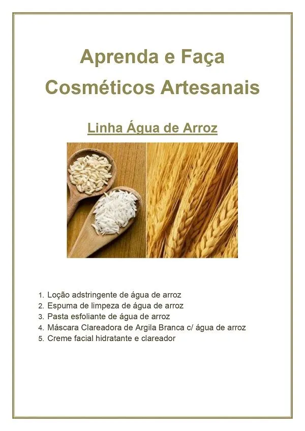Apostila De Cosméticos Faciais Clareadores Com Água De Arroz