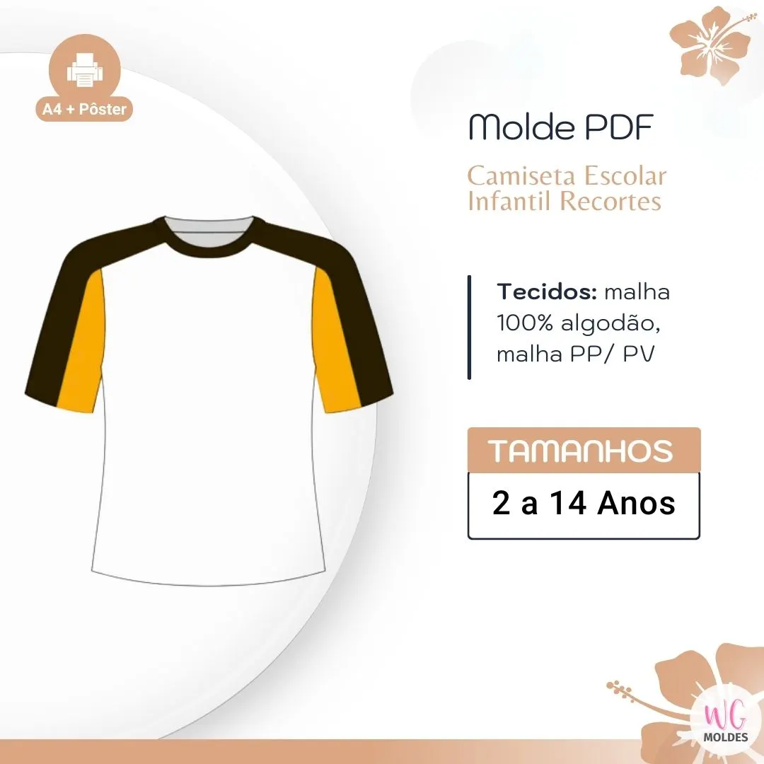 MOLDE CAMISETA ESCOLAR INFANTIL RECORTES