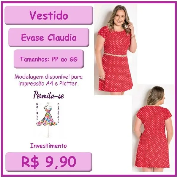 Molde Vestido Evase Claudia (PP ao GG)