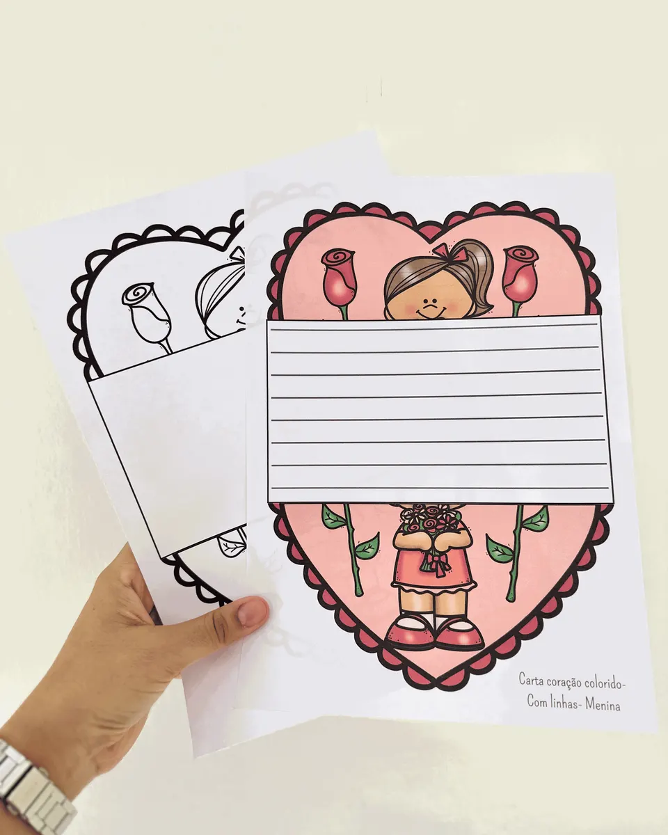 Cartões Dia das Mães: Carta coração 👩👧🌹💌