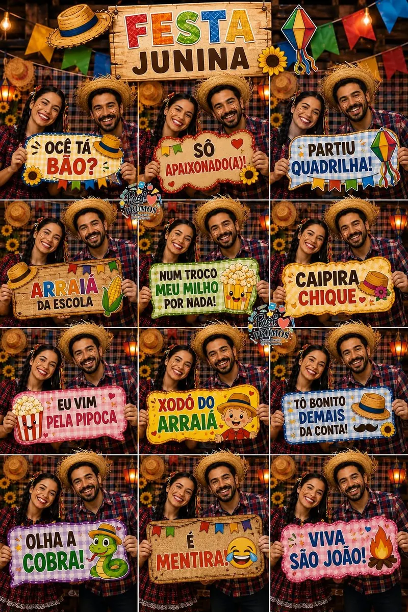 Plaquinhas Juninas para Fotos 🌽📸