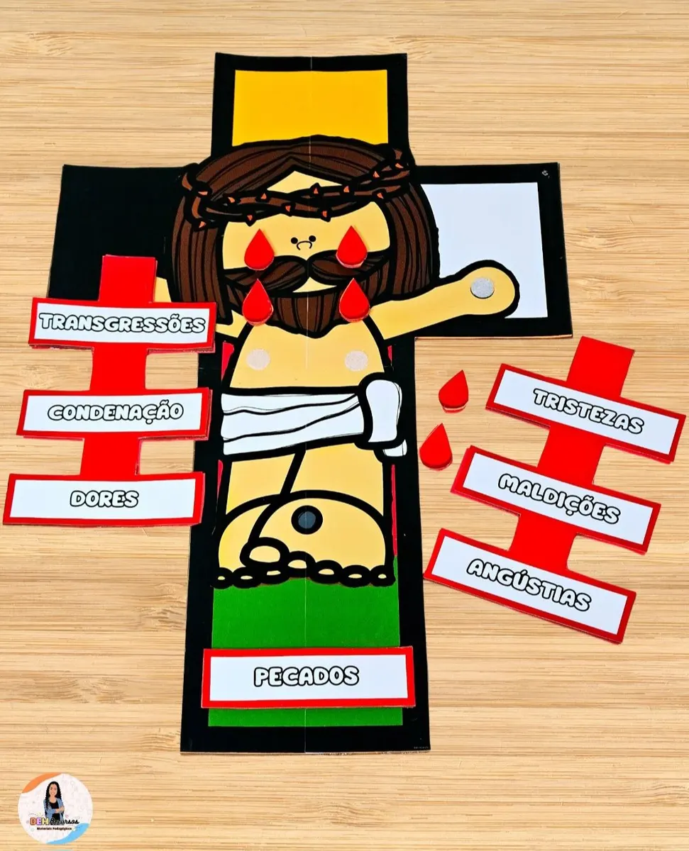 RECURSO VISUAL, JESUS NA CRUZ COM AS CORES DO PLANO DA SALVAÇÃO 📖💛🖤❤️🤍💚✨