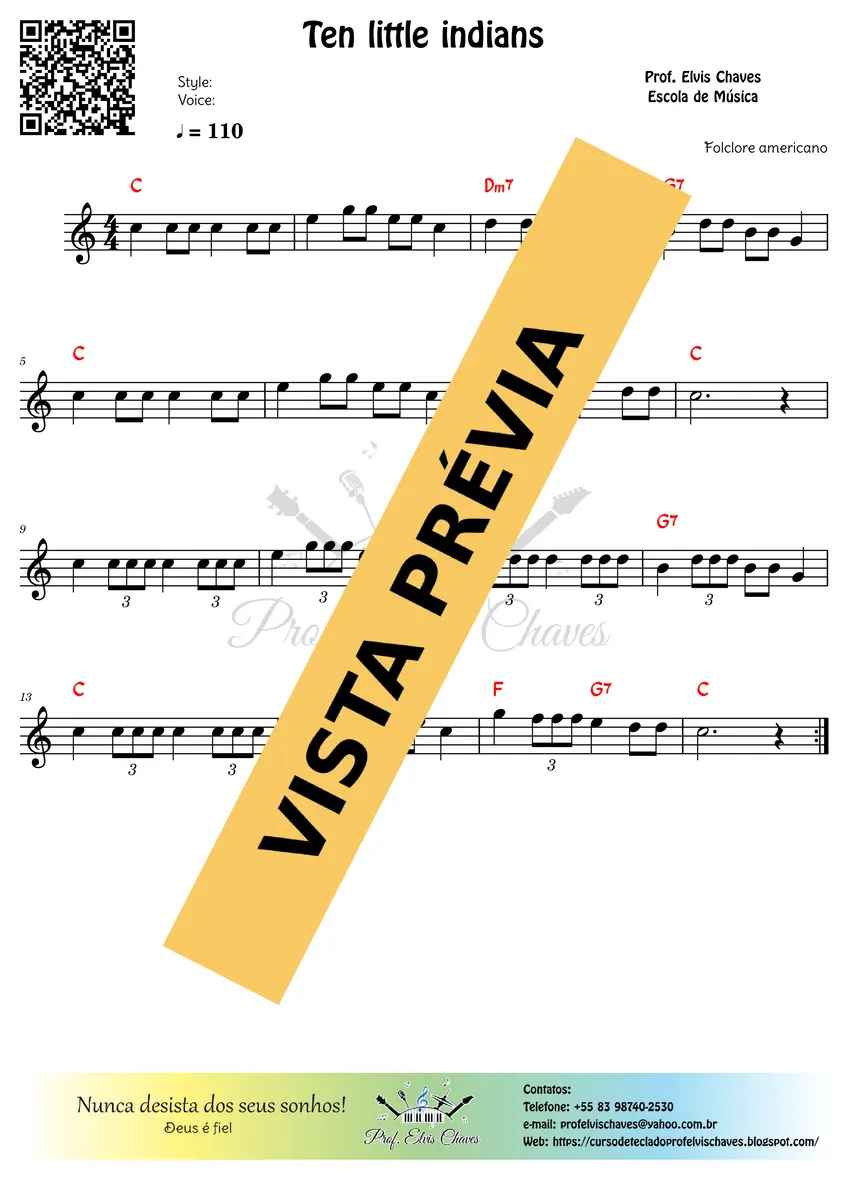 🎼 Ten little indians - 1406 - Tutorial Partitura e Teclado Fácil