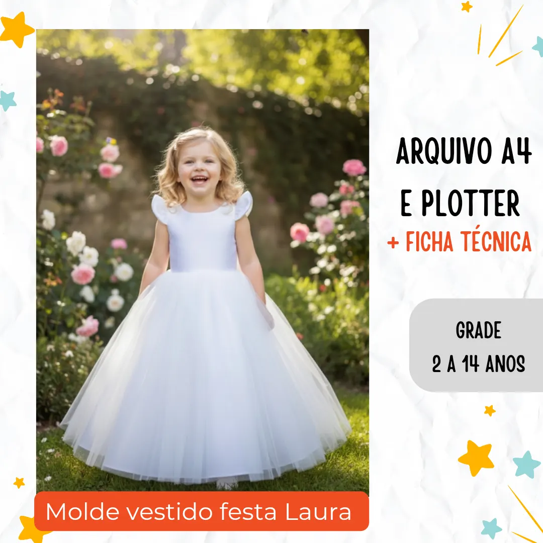 MOLDE VESTIDO INFANTIL FESTA/ DAMINHA LAURA