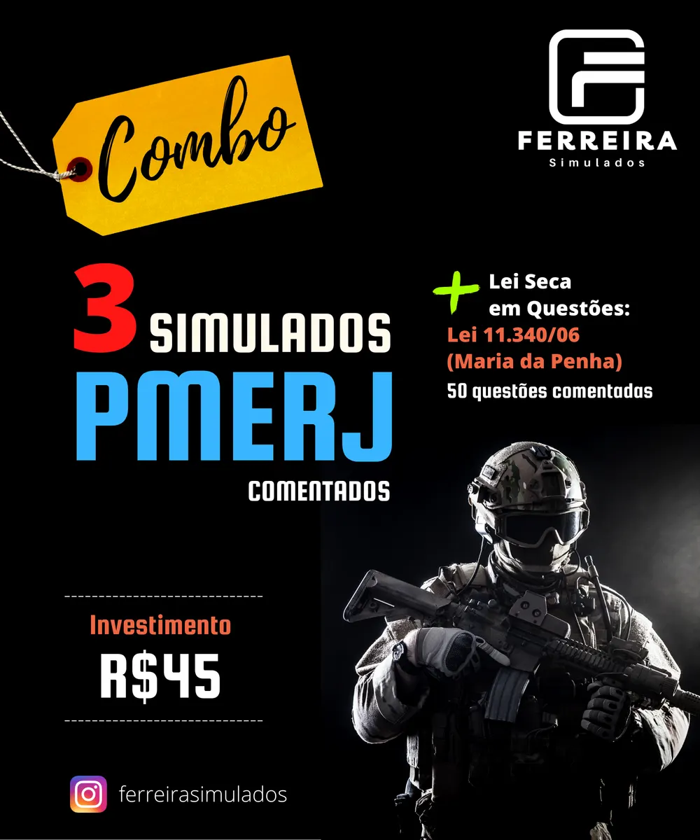 COMBO 3 simulados PMERJ + 50 questões Lei Maria da Penha