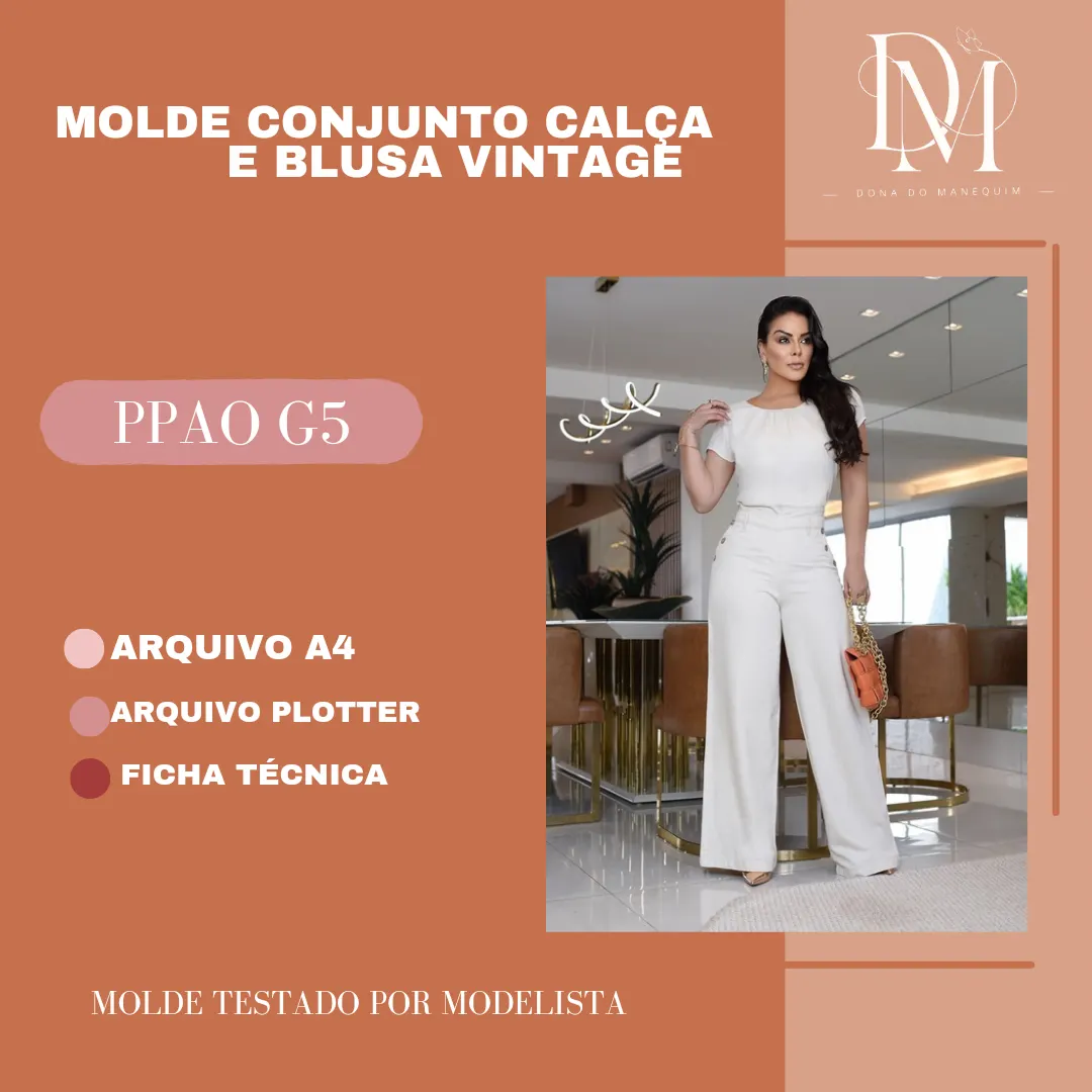 MOLDE CONJUNTO BLUSA E CALÇA VINTAGE