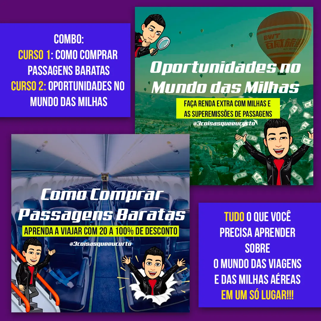 Pacotaço de Milhas - Curso 1 e 2 Como Comprar Passagens Baratas e Fazer Renda Extra com Milhas