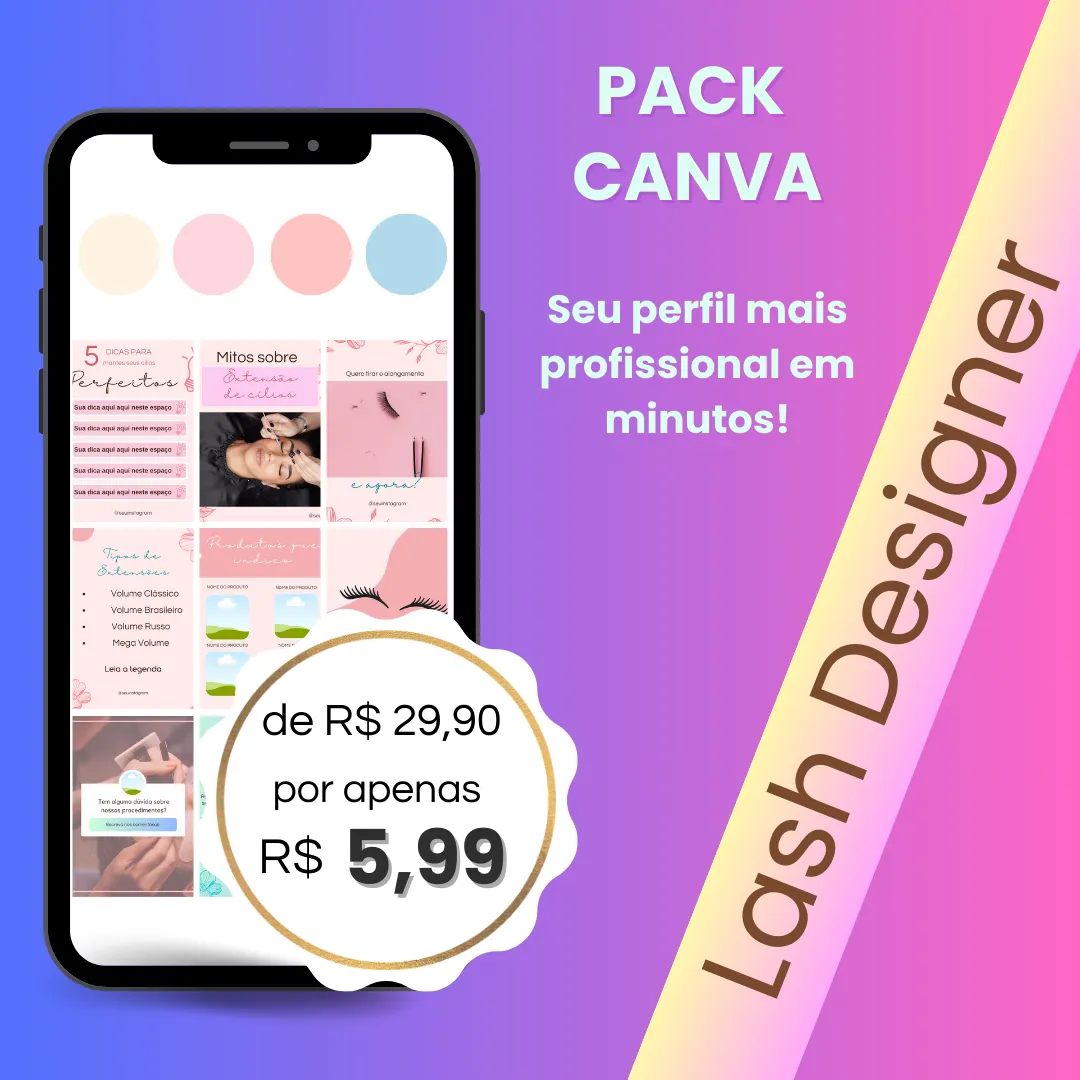 Pack Canva para Lash Designer 100 Artes editáveis